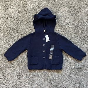 Gap Baby Bear Ear Hooded Cardigan Jacket Navy Blue Toddler 12-18 Months NWT